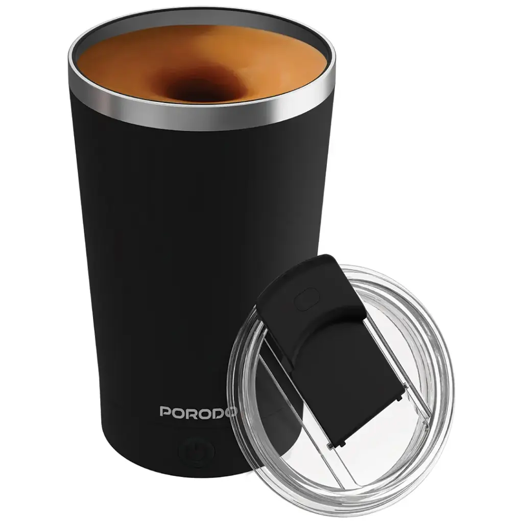 Porodo Self‑Stirring Mug – Black (Model PD‑SSMHQ168)