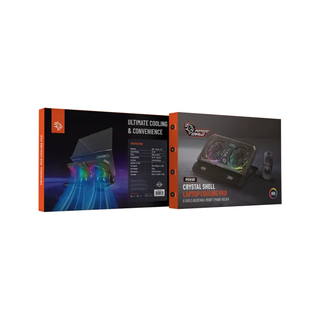 Porodo Gaming Crystal Shell Laptop Cooling Pad - Black (2)