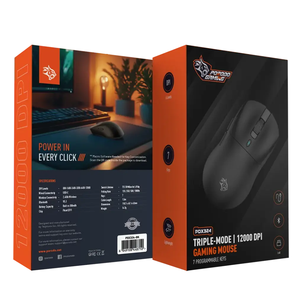 Porodo Gaming Triple-Mode 12000 DPI Gaming Mouse - Black (2)