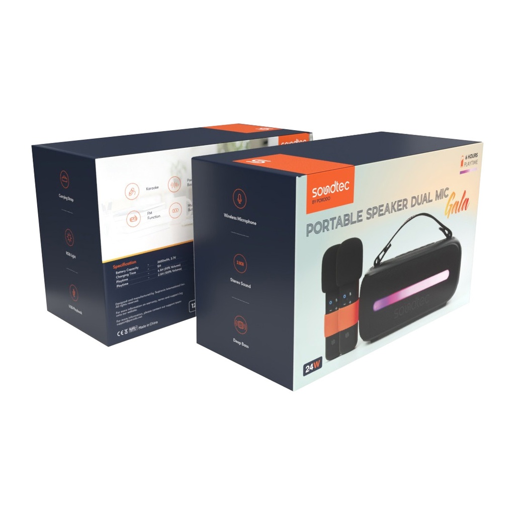 Porodo Soundtec 14W Speaker with Dual Wireless Microphone - Black