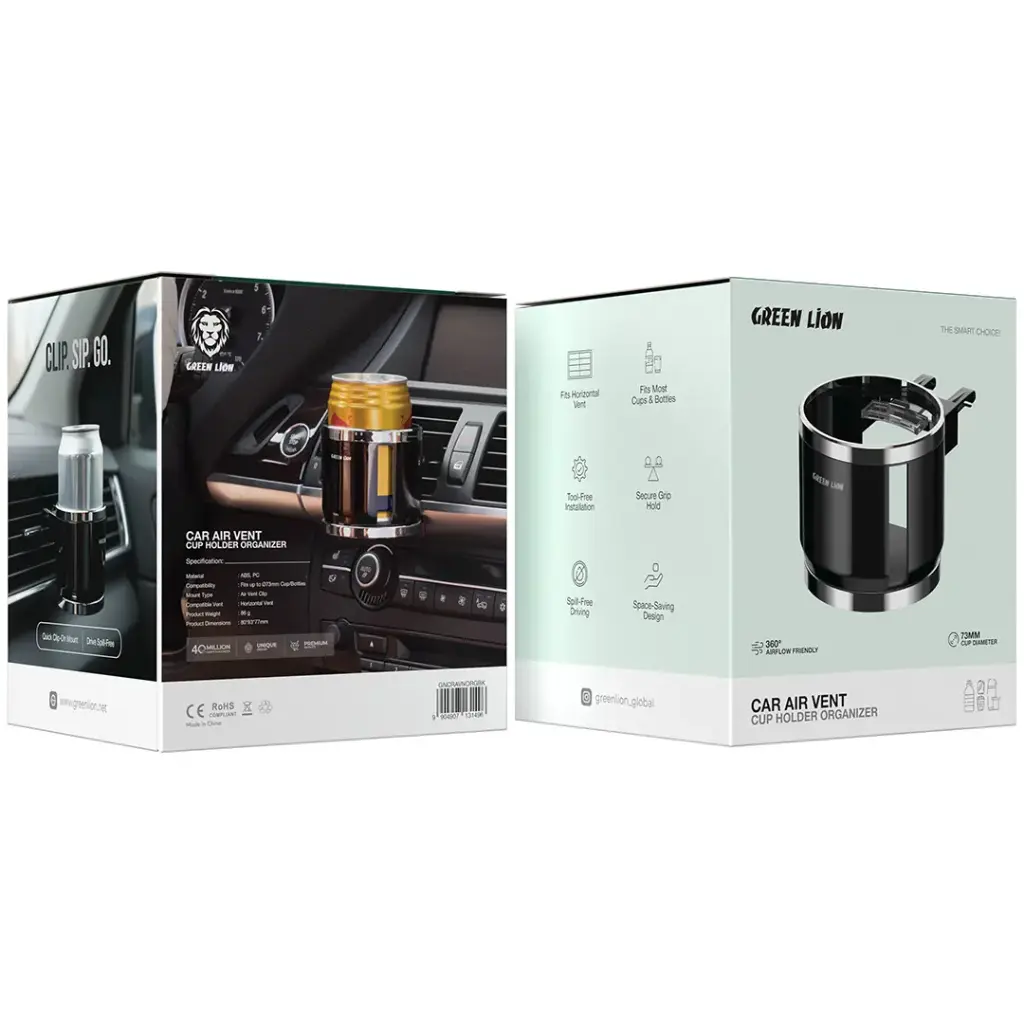 Green Lion Car Air Vent Cup Holder Organizer - Black