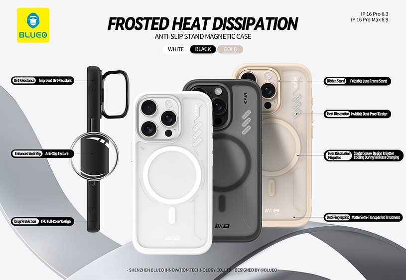 Blueo Frosted Heat Dissipation Stand Magnetic Case for iPhone 17 Pro - Black 04