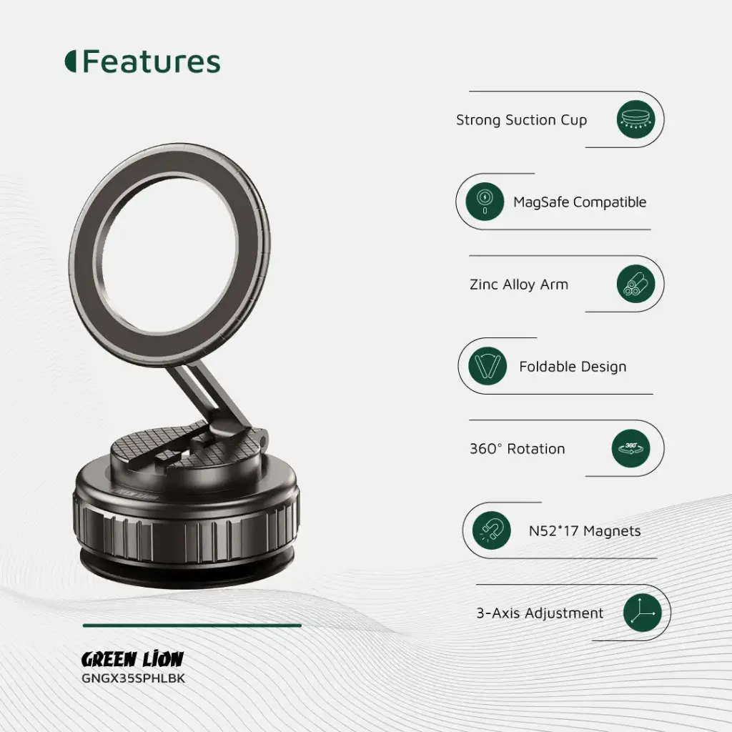 Green Lion GX-35 Suction Phone Holder with MagSafe for iPhone - Black 02