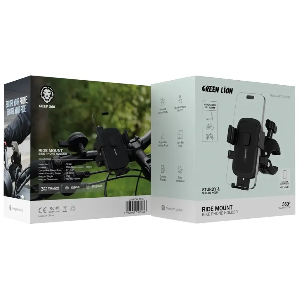 Green Lion Ride Mount Bike Phone Holder - Black 05