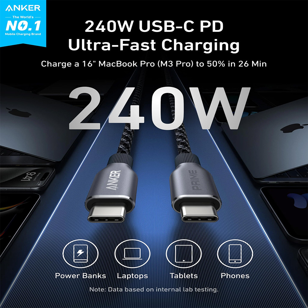 Anker Prime USB-C to USB-C Cable (240W- Upcycled - Braided) - 2m - Black 02