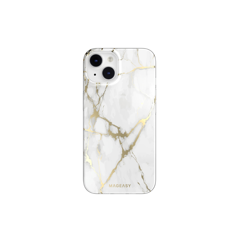 MagEasy Marble M Double Layer Decoration iPhone 13:14 Case | MagSafe - Champagne White 01