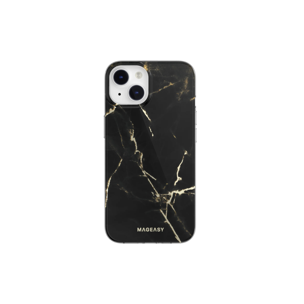 MagEasy Marble M Double Layer Decoration iPhone 13:14 Case | MagSafe - Pearl Black 01