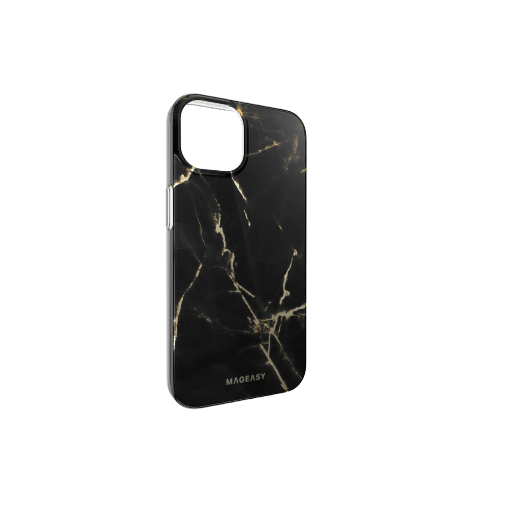 MagEasy Marble M Double Layer Decoration iPhone 13:14 Case | MagSafe - Pearl Black 03