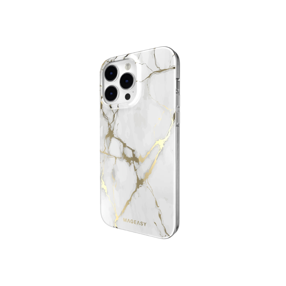 MagEasy Marble M Double Layer Decoration iPhone 14 Pro Case | MagSafe - Champagne White 02