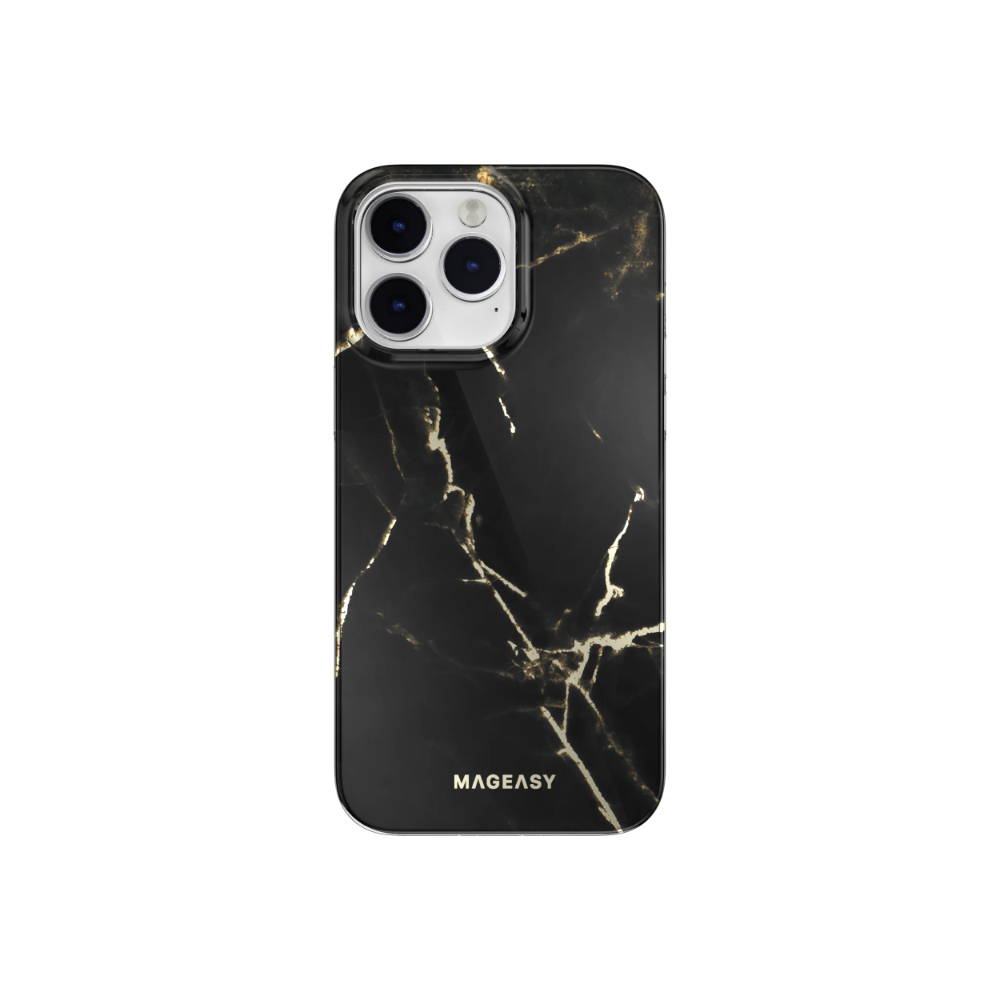 MagEasy Marble M Double Layer Decoration iPhone 14 Pro Case | MagSafe - Pearl Black 01