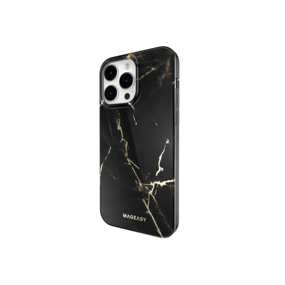 MagEasy Marble M Double Layer Decoration iPhone 14 Pro Case | MagSafe - Pearl Black 02