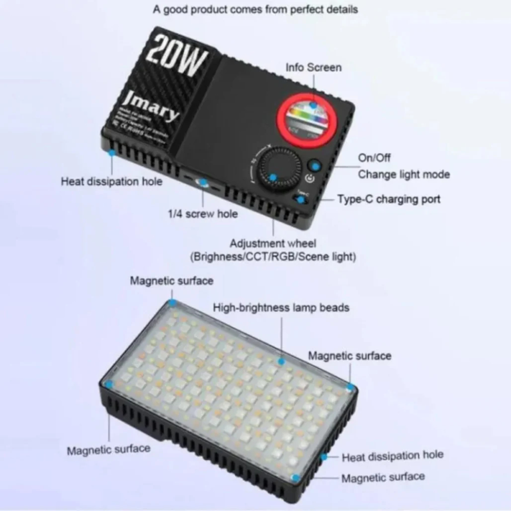 Jmary FM-180RGB Ultra-Portable 20W RGB LED Video Fill Light 09